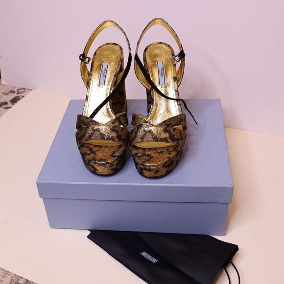 NWT Prada Jacquard Platform Heeled Sandals Sz 9 - Picture 3 of 7